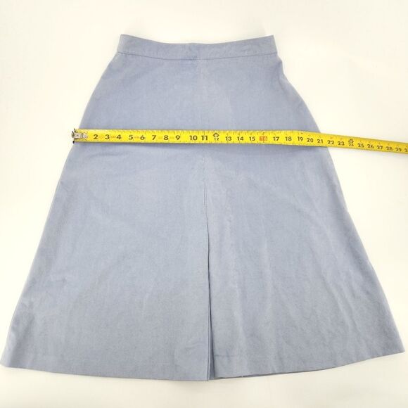 Faux Suede Midi Skirt Womens Est Size 6 Front Pleat Blue Fall 70s Retro Glam Mod - Picture 6 of 7